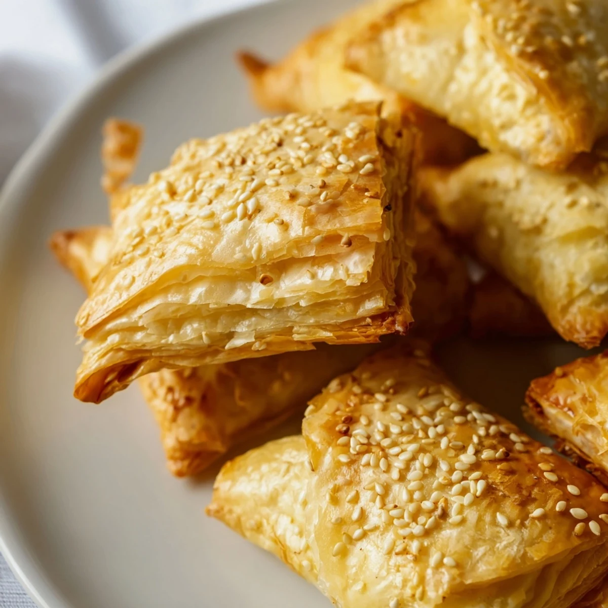 Triangle shaped Moroccan spiced chicken briouats baked to perfection with honey cinnamon glaze