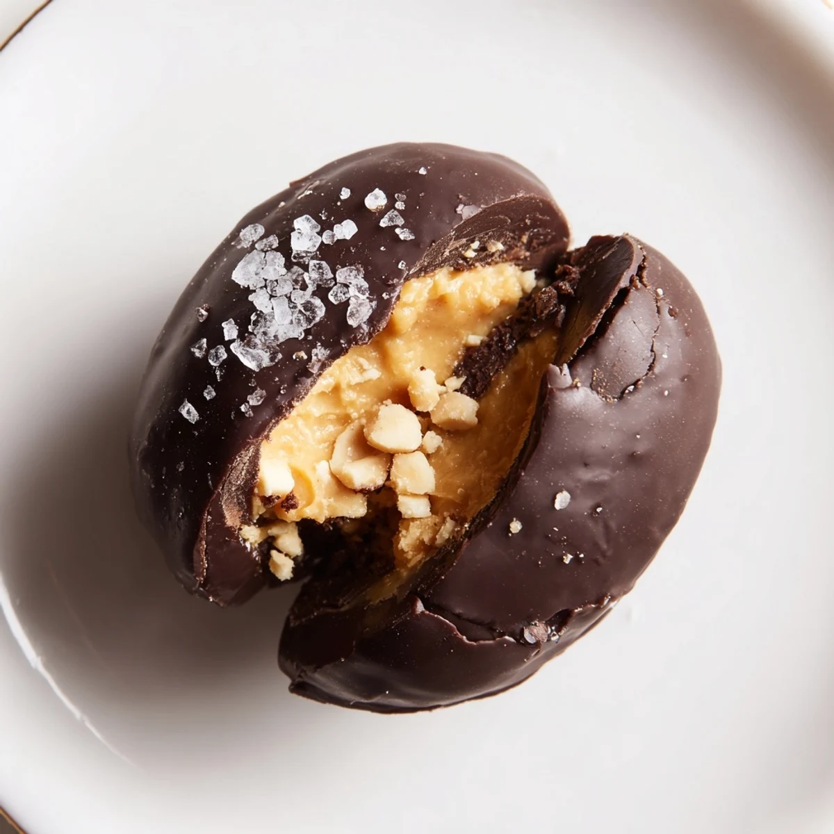 Chocolate-dipped Date Snickers arranged on parchment paper with peanut butter oozing from the center