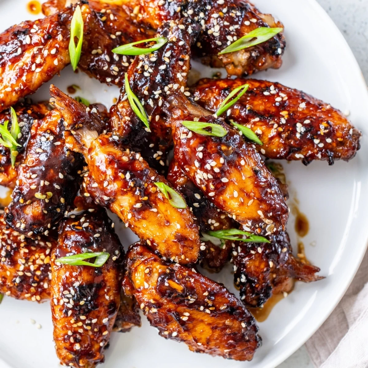 Crispy Sticky Teriyaki Baked Wings served hot with sesame seeds and rice