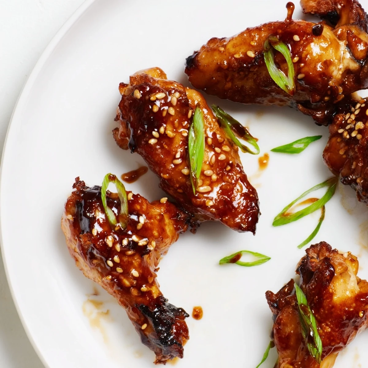 Sticky Teriyaki Baked Wings piled on platter, crisp skin and honeyed glaze