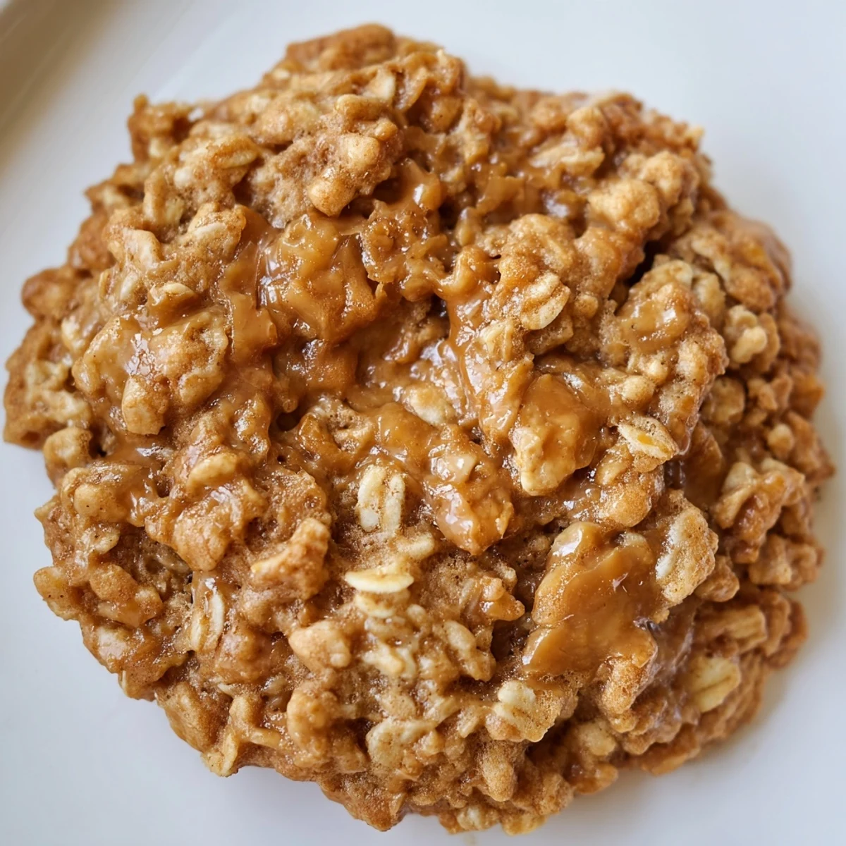 Freshly baked chewy Biscoff oatmeal Lotus cookies spread with warm cookie butter and chopped Lotus biscuits