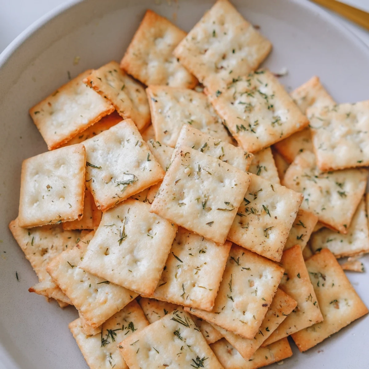 Serve warm Dill Pickle Saltines alongside baby carrots for zesty, crunchy party bites