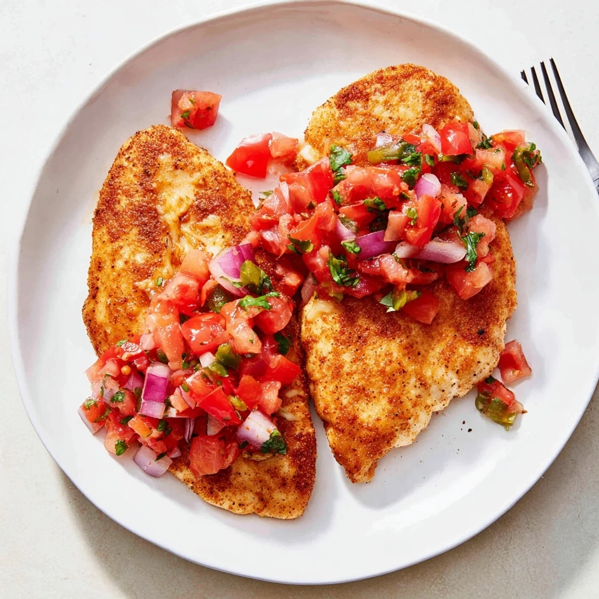 Bright Salsa Fresca Chicken Bake topped with golden mozzarella, juicy seasoned breasts