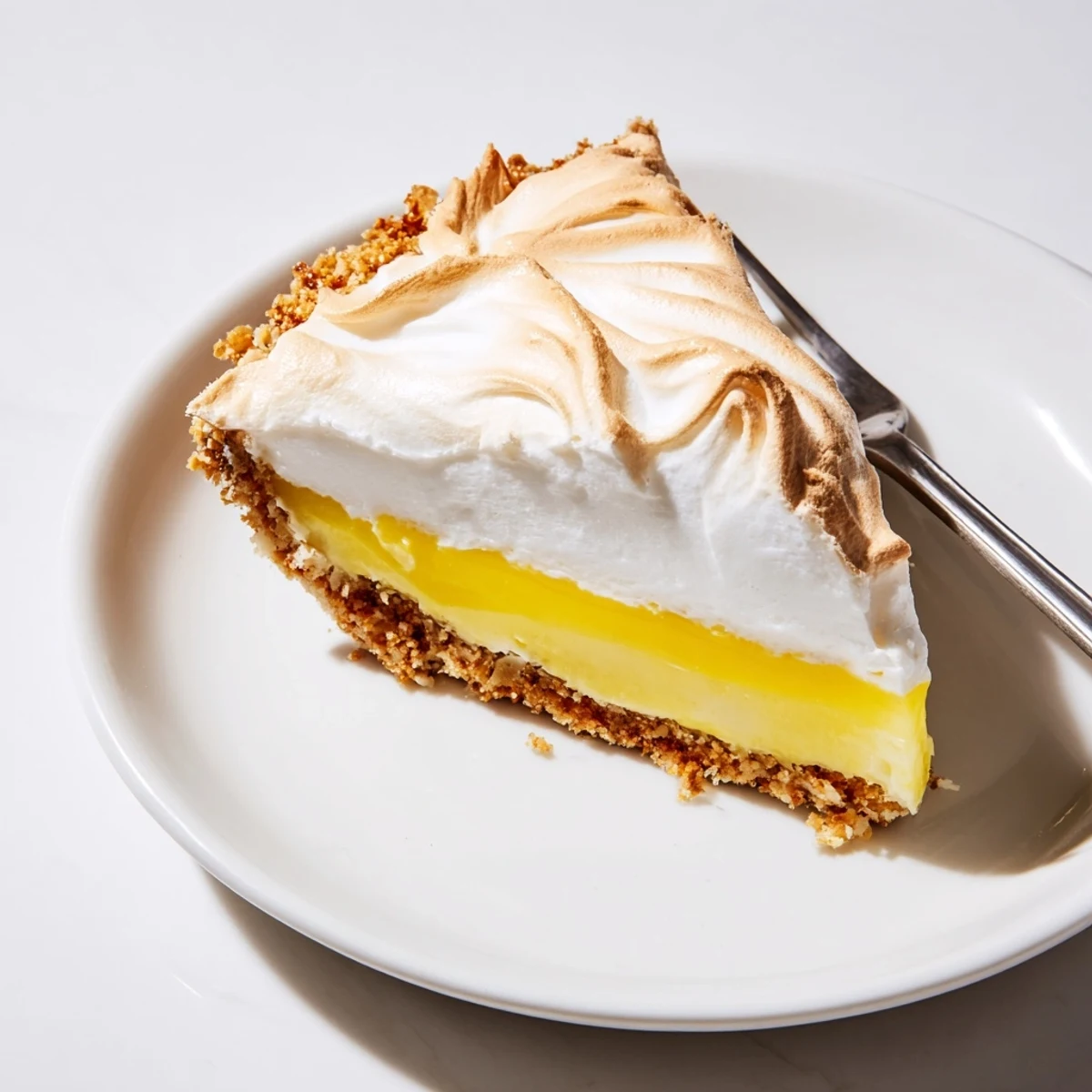 Real lemon pie sliced to reveal silky tangy filling inside a buttery crust