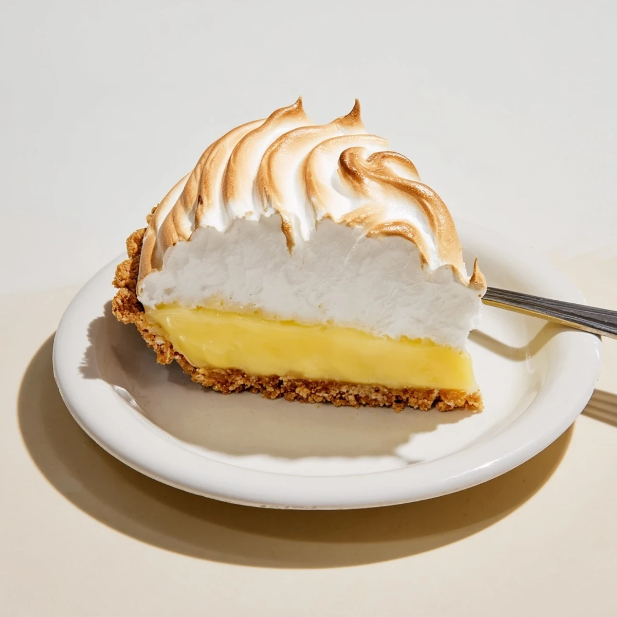 Bright homemade lemon pie topped with swirls of fluffy toasted meringue, ready to serve