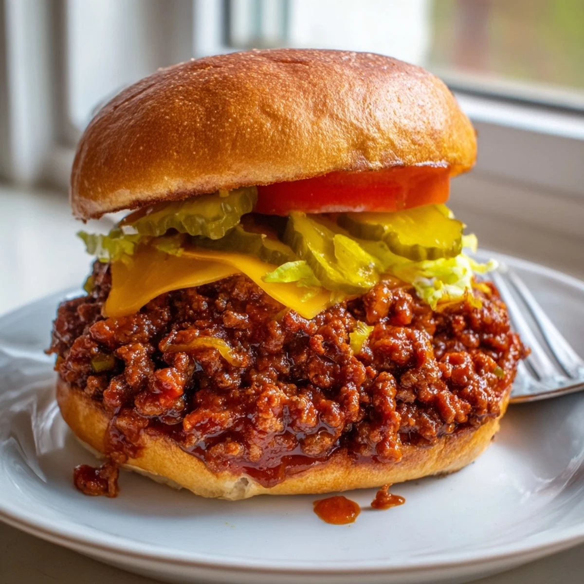 Smash Burger Sloppy Joes with gooey melted cheese on a golden butter-toasted bun