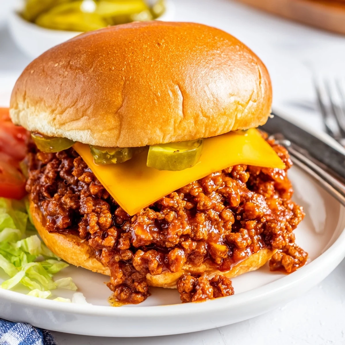 Crispy beef and tangy sauce overflowing a soft bun in Smash Burger Sloppy Joes